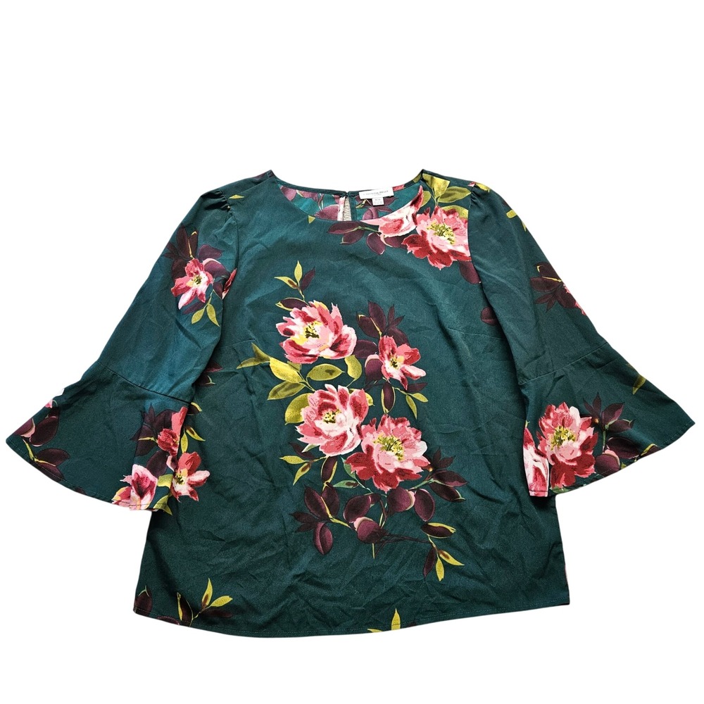 Green Floral Bell Sleeve Top Size M Cottagecore Boho Whimsigoth Dark Romance